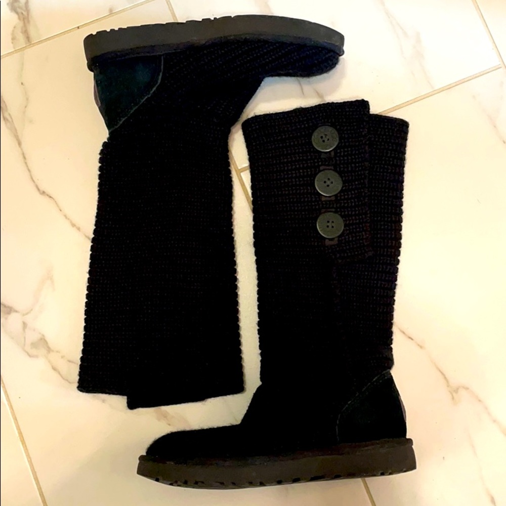 Black knit UGG boots